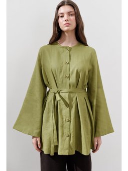 Keten Pensli Tunik Elma Yeşil Tuniki