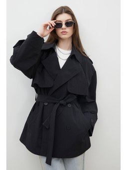 Lızbon Oversıze Kısa Siyah Trençkot