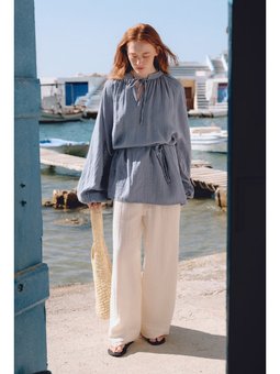 Müslin Bağlamalı Bej Pantolon