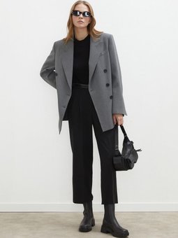 Oversize Kruvaze Blazer Gri Ceket