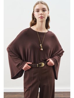 Pelerin Tarz Acı Kahve Bluz