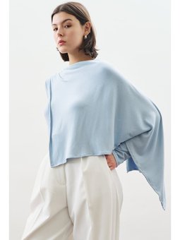 Şal Detaylı Dökümlü Mavi Bluz