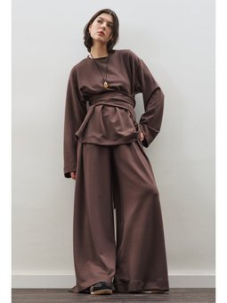 Yumuşak Dokulu Modal Geniş Kahverengi Pantolon