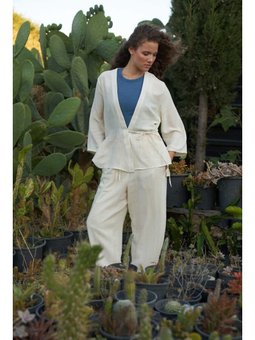 Kruvaze Kimono Müslin Ekru Bluz