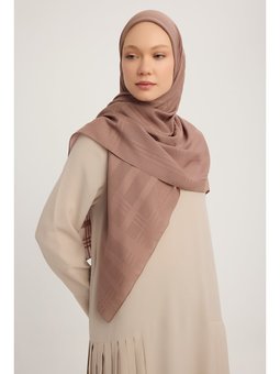 Jakarlı Ekose Şifon Vizon Eşarp 120x120cm