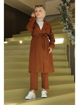 Ay Parça Detaylı Kahverengi Takım