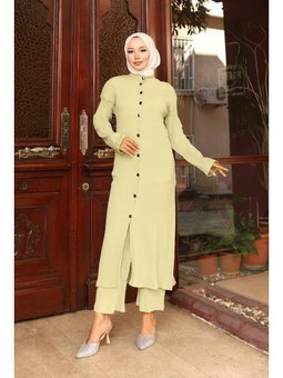 Yaka Detaylı Uzun Mint Yeşili Takım