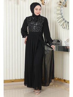 Pulpayetli Şifon Siyah Takım