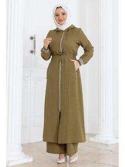 Beli Bağcıklı Kapüşonlu Haki Takım