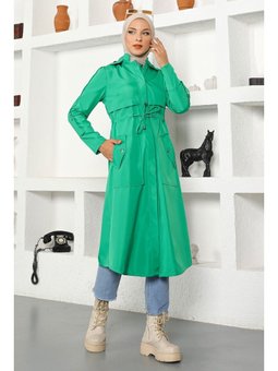 Kapüşonlu Yeşil Trençkot