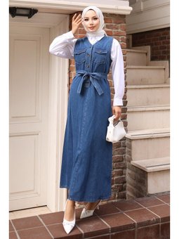 Kemer Detaylı Kot Jile Açık Mavi