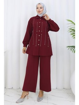 Taş Detaylı Bordo Takım