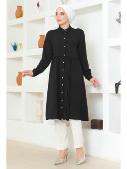 Siyah Büyük Beden Piliseli Ayrobin Tunik