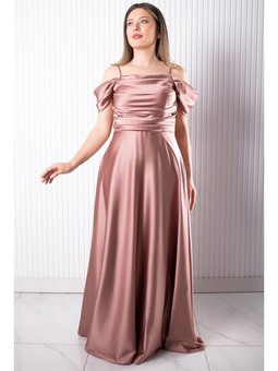 Askılı Saten Gül Kurusu Lila Abiye Elbise