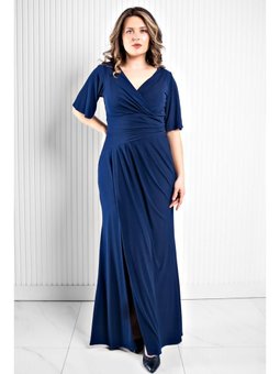 Dökümlü Sandy Lacivert Abiye Elbise
