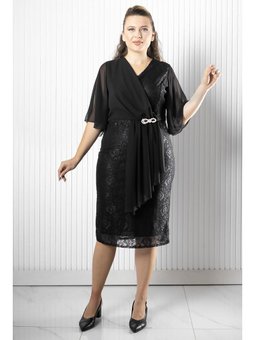 Şifon Detaylı Siyah Abiye Elbise