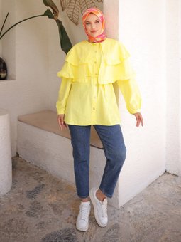 Çift Pelerinli Sarı Tunik