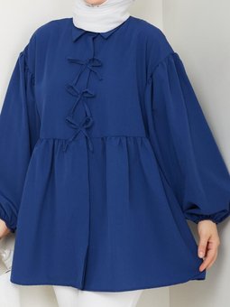 Poplin Kumaş Fiyonklu Balon Kol Tunik