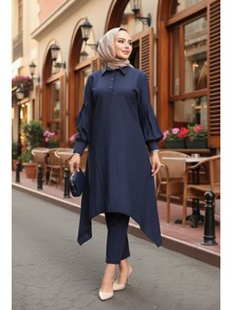 Asimetrik Detaylı Lacivert Tunik 615l