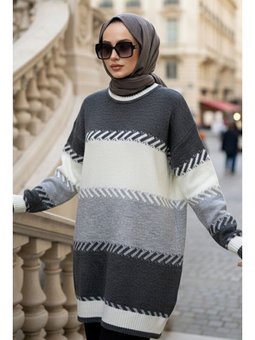 Blok Renk Gri Triko Kazak 8804gr