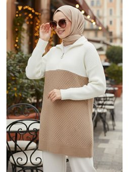 Blok Renkli Camel Triko Kazak Tunik 87501c