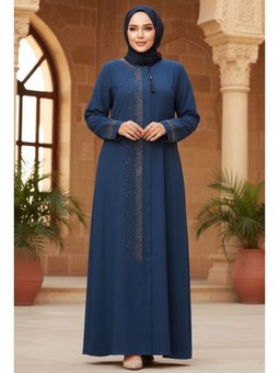 Boncuk Detaylı İndigo Mavisi Abaya 26331ım