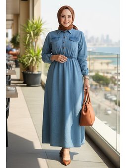 Cep Detaylı Mavi Kot Elbise 717m