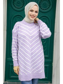 Çizgili Lila Triko Kazak 81861lıla