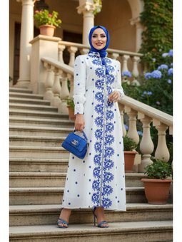 Desenli Mavi Elbise 13503m