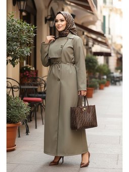 Düğmeli Açık Haki Trençkot 684ahk