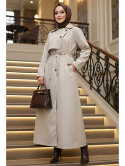 Düğmeli Bej Trençkot 684bej