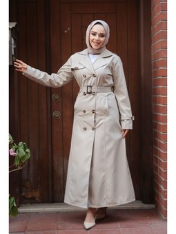 Düğmeli Bej Trençkot 7261bej