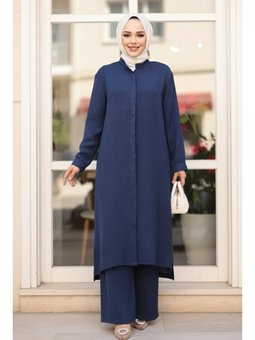 Düğmeli Lacivert Üçlü Takım 76591l
