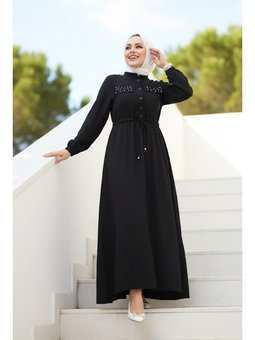 Düğmeli Siyah Elbise 17131s