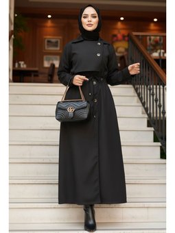 Düğmeli Siyah Trençkot 684s