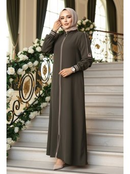 Fermuarlı Haki Ferace 26381hk