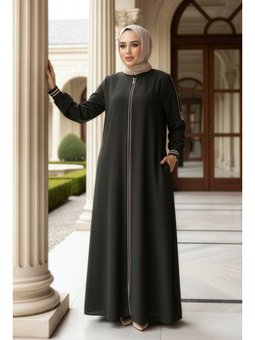 Fermuarlı Koyu Haki Ferace 26381khk