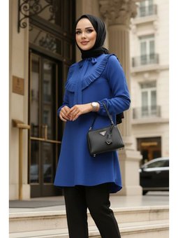 Fırfır Detaylı Sax Mavisi Tunik 6682sx
