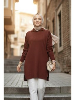 Fitilli Koyu Kahverengi Triko Tunik 65903kkh