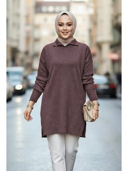 Fitilli Koyu Lila Triko Tunik 65903klıla