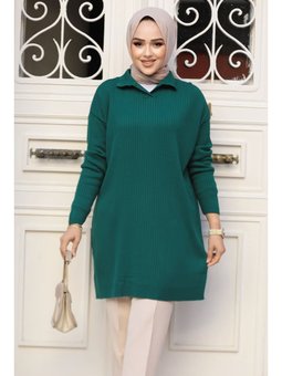 Fitilli Zümrüt Yeşili Triko Tunik 65903zy