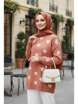 Kalp Desenli Somon Triko Kazak Tunik 8688smn