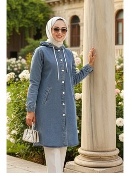 Kapüşonlu Lacivert Kot Kap 19117l