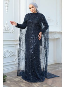 Pelerin Detaylı Boncuk İşlemeli Lacivert 52361l