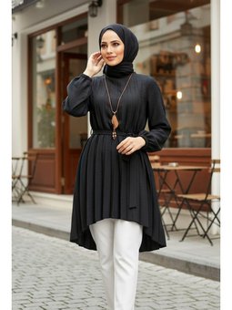Pileli Siyah Tunik 41233s