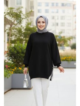 Zincir Detaylı Siyah Kazak Tunik 17202s