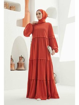 Ancelina Büzgülü Elbise Kiremit