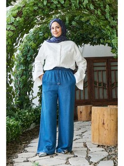 Battal Tensel Lastikli Pantolon Koyu Mavi