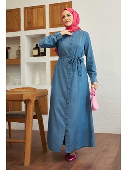 Britli Düğmeli Ferace Koyu Mavi