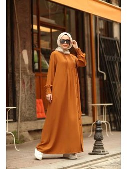 Krep Yandan Düğmeli Ferace Taba